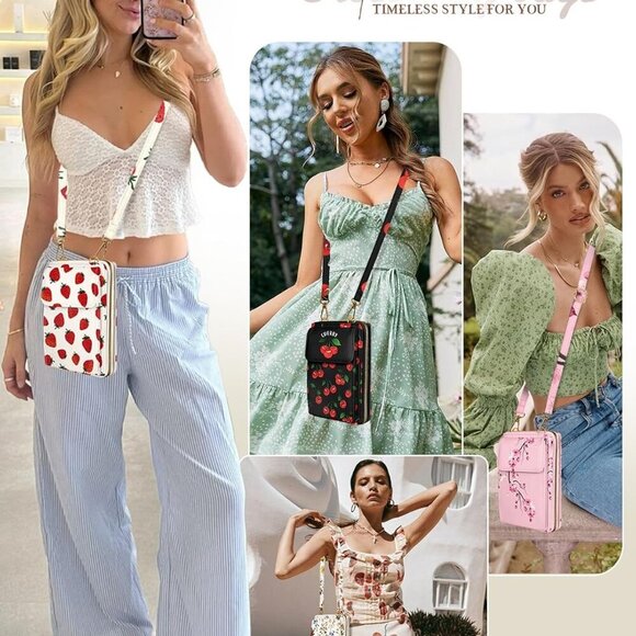 Peach Blossom Crossbody Wallet - Stylish Bag with Spacious Cell Phone Pocket - Picture 6 of 6